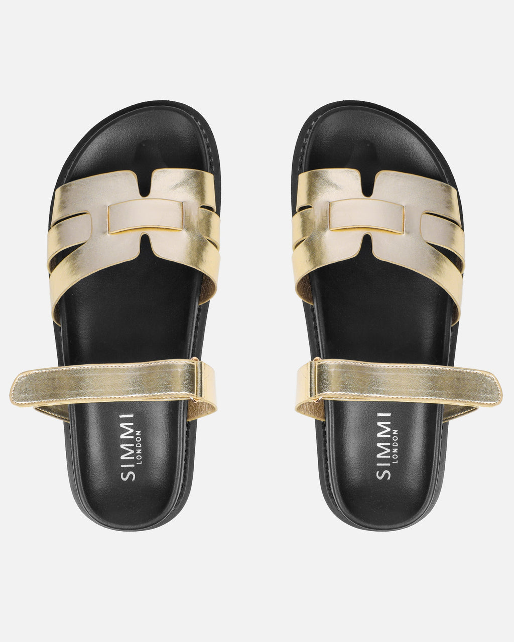 Adelle Gold Shiny Metallic Chunky Footbed Slides
