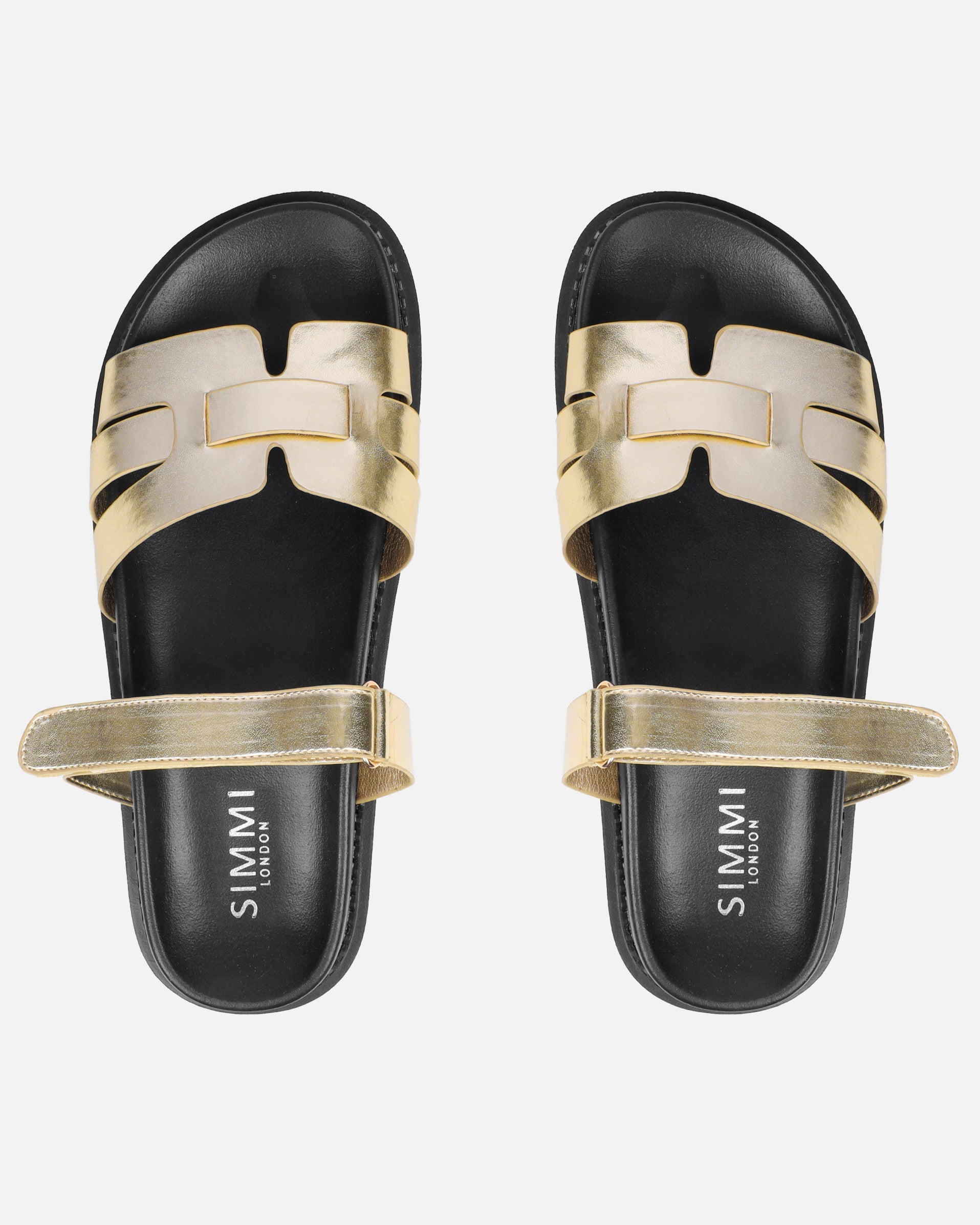 Adelle Gold Shiny Metallic Chunky Footbed Slides