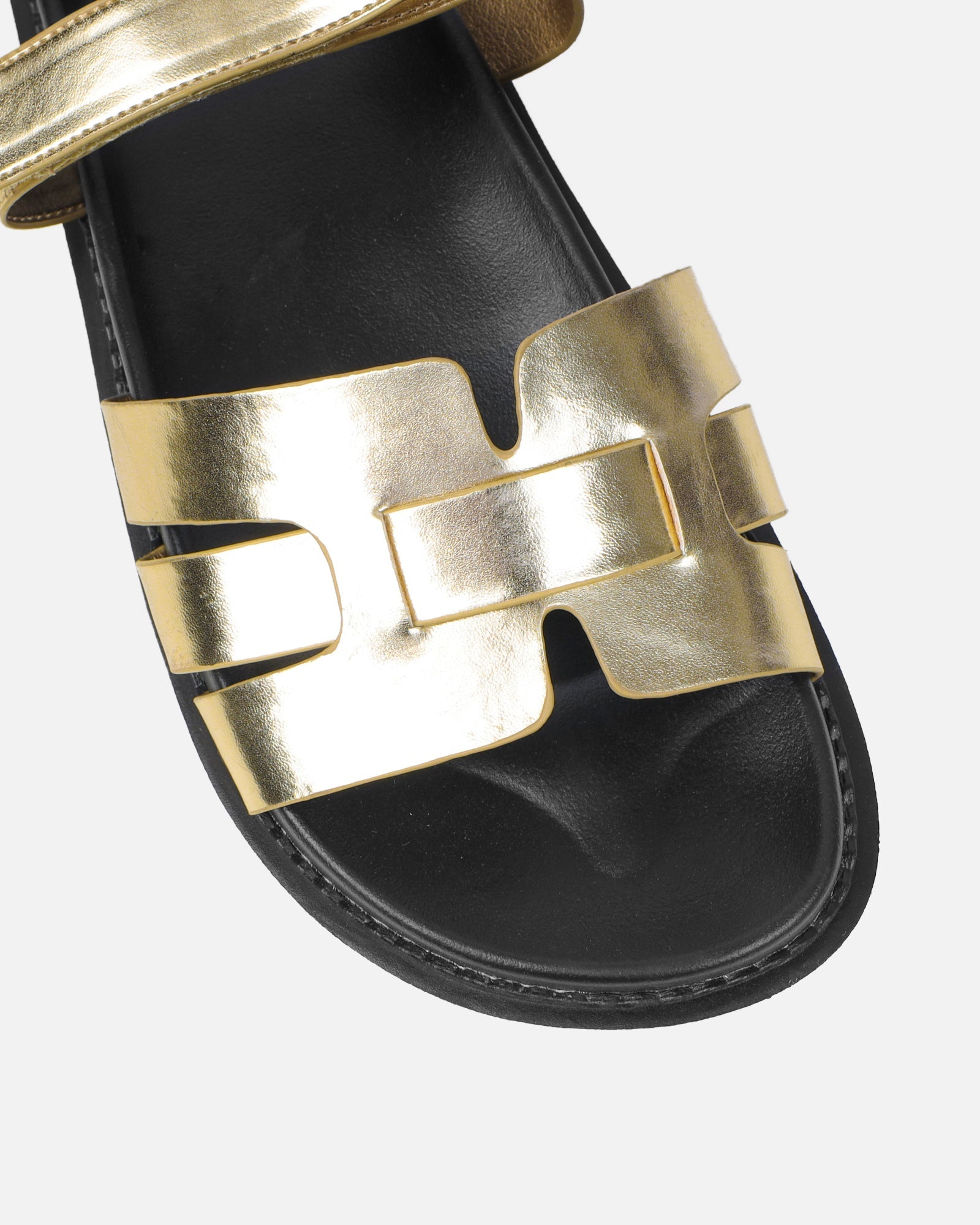 Adelle Gold Shiny Metallic Chunky Footbed Slides