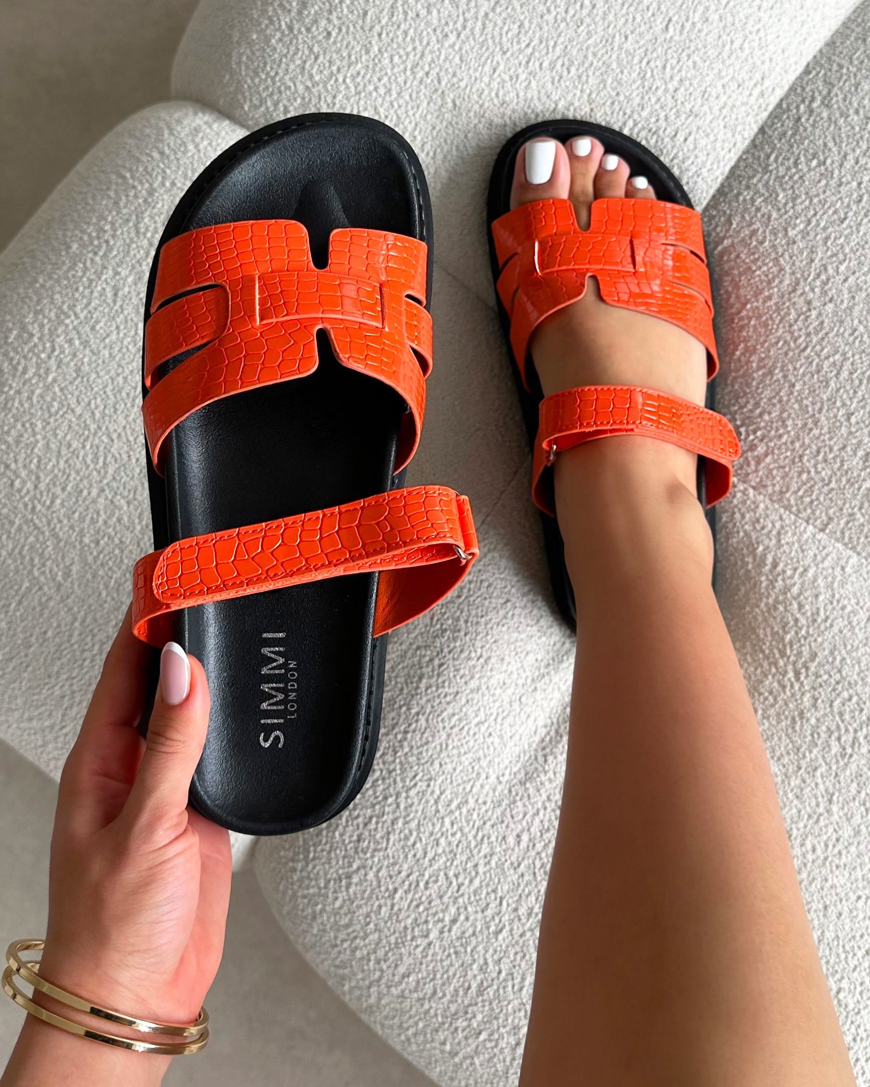 Adelle Orange Croc Chunky Footbed Slides