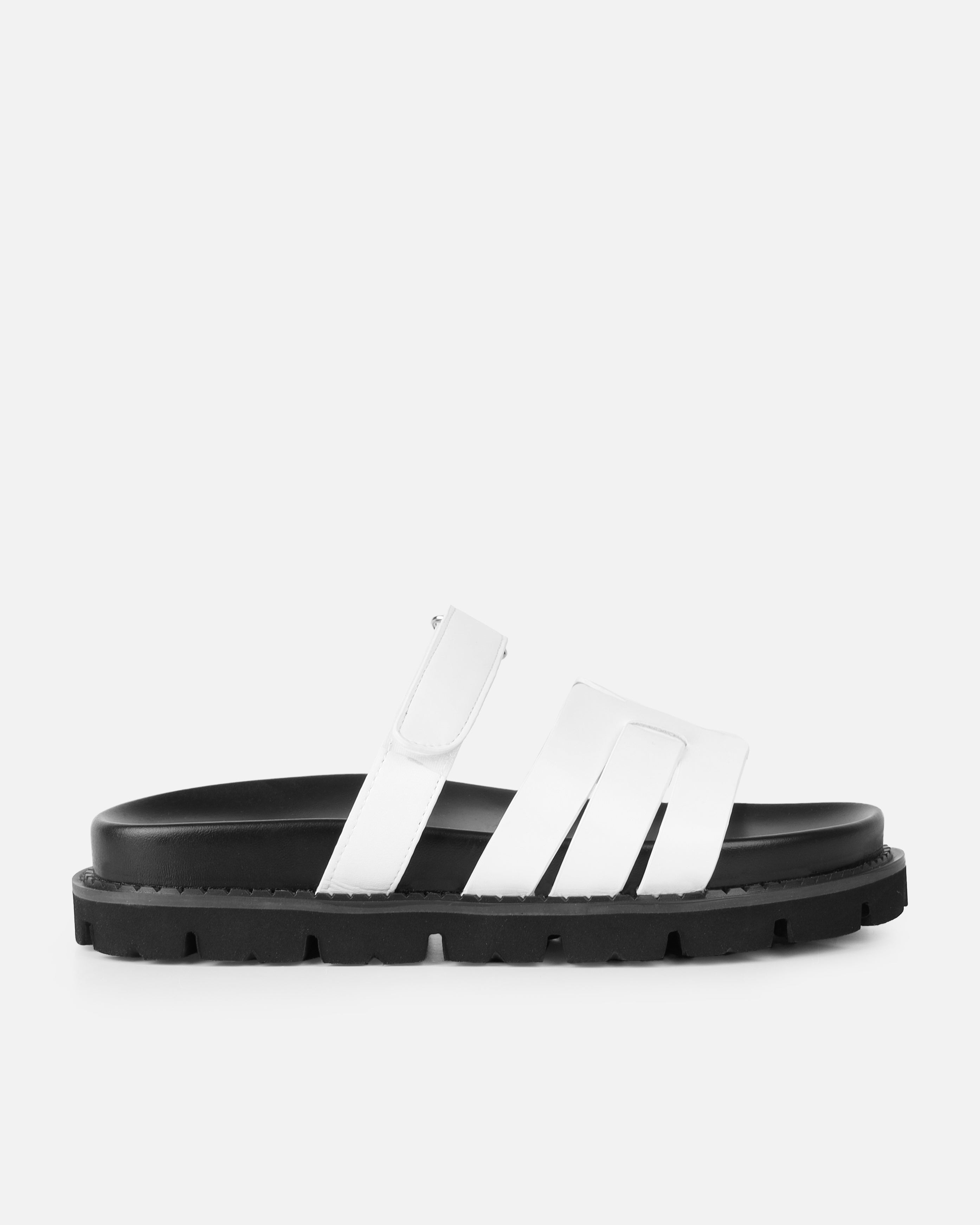 Adelle White Chunky Velcro Strap Flat Sandals