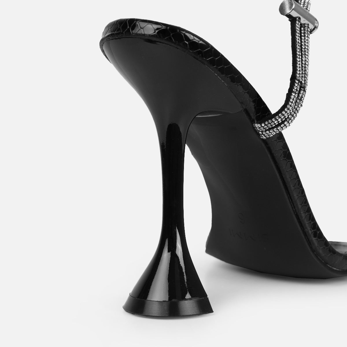 Asmara Wide Fit Black Faux Snake Print Diamante Toggle Heels