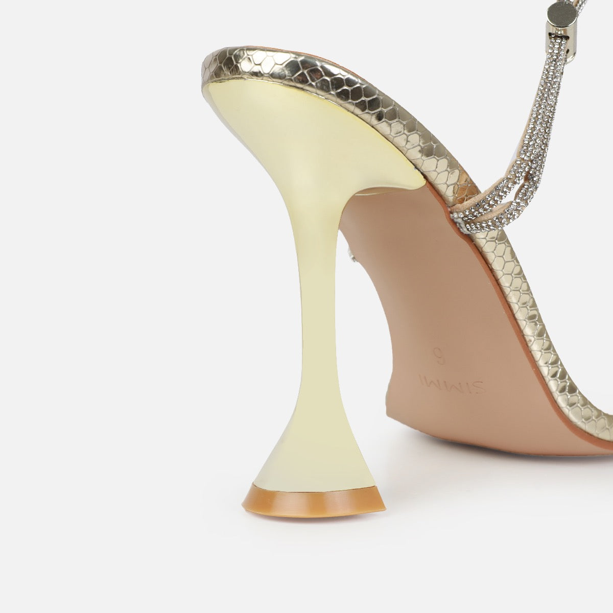 Asmara Wide Fit Gold Faux Snake Print Diamante Toggle Heels