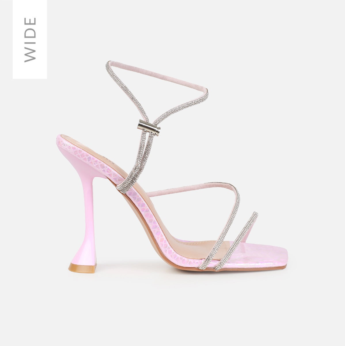 Asmara Wide Fit Pink Faux Snake Print Diamante Toggle Heels