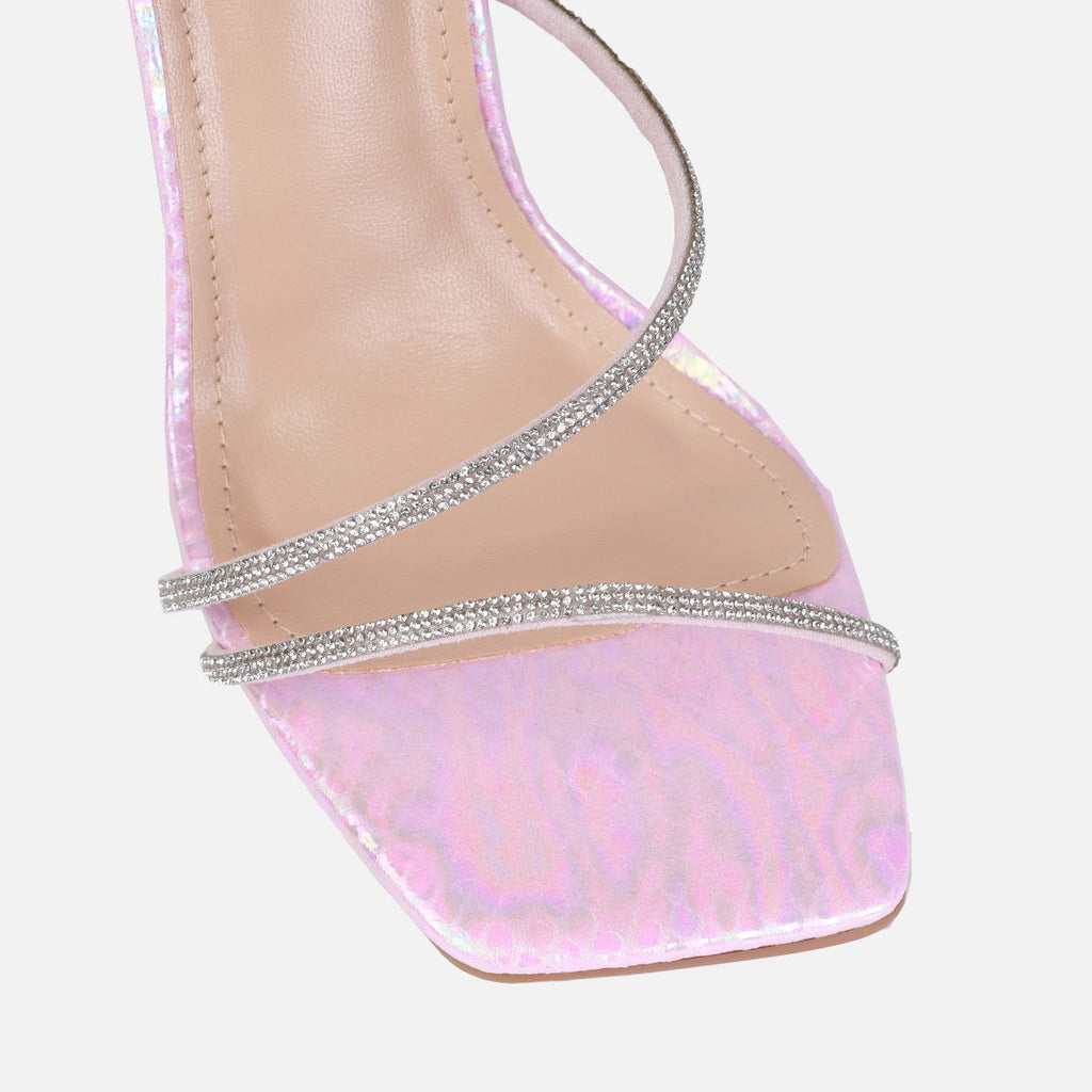 Asmara Wide Fit Pink Faux Snake Print Diamante Toggle Heels