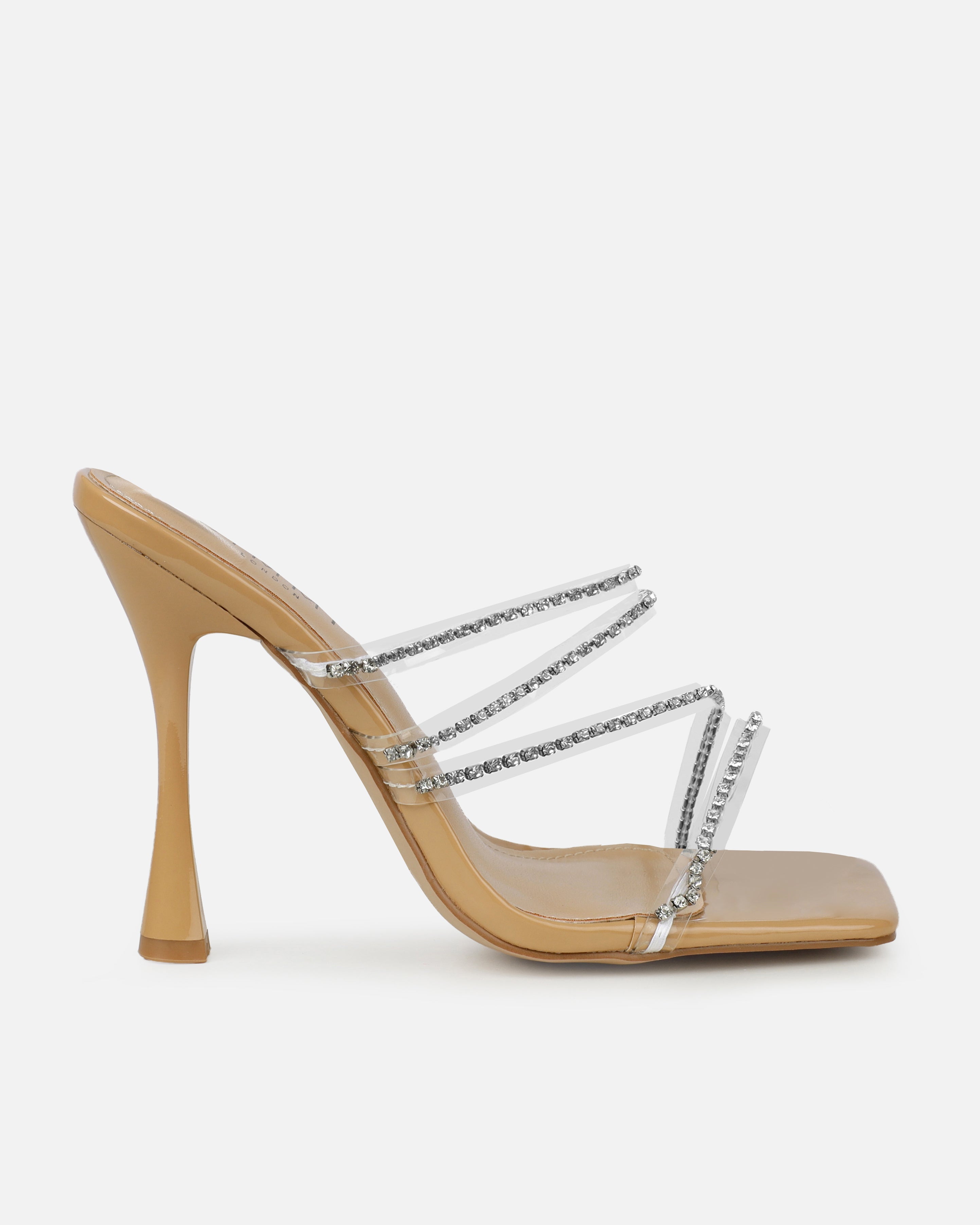 Jeyda Wide Fit Clear Nude Diamante Heels