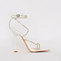 Chantel White Patent Clear Diamante Strappy Heels
