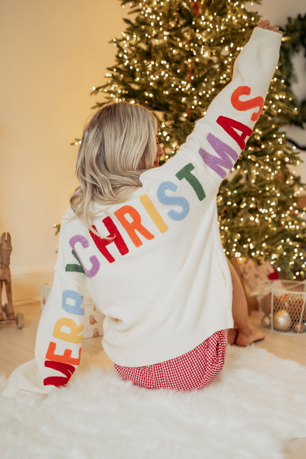 "Ho Ho Ho" Mello Christmas Patch Cardigan (Ivory)