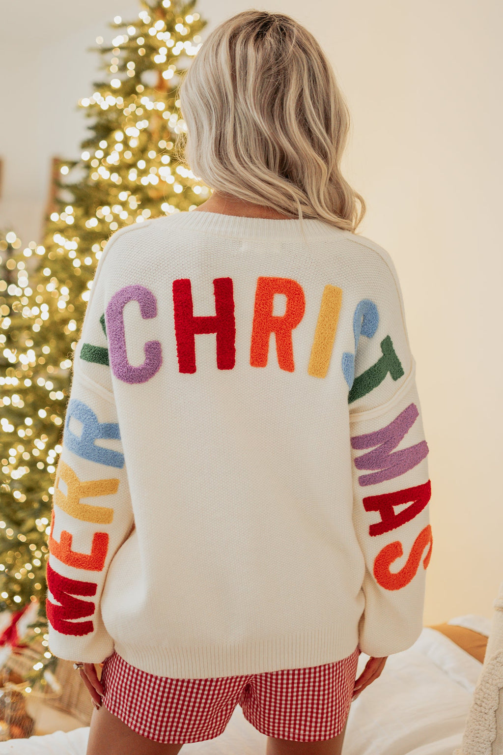 "Ho Ho Ho" Mello Christmas Patch Cardigan (Ivory)